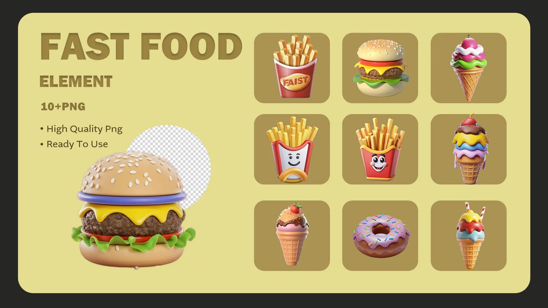 Fast Food Frenzy Colorful Icon Selection 3D image